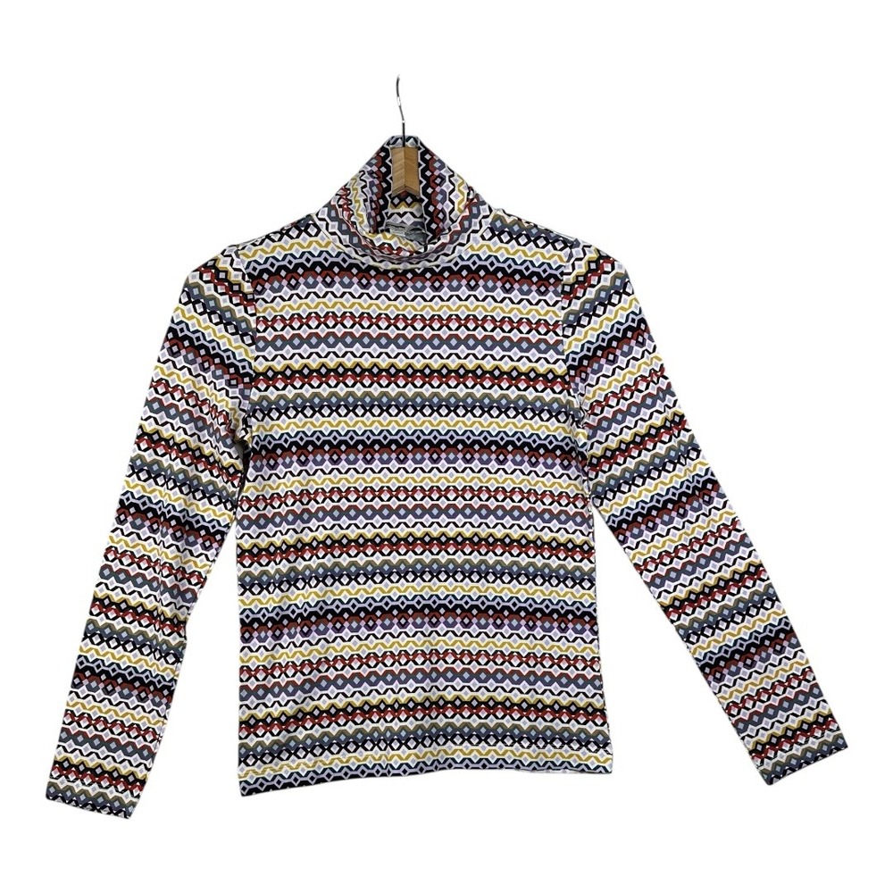 Loft Mock Neck Geometric Print Long Sleeve‎ Shirt size Small Multicolor